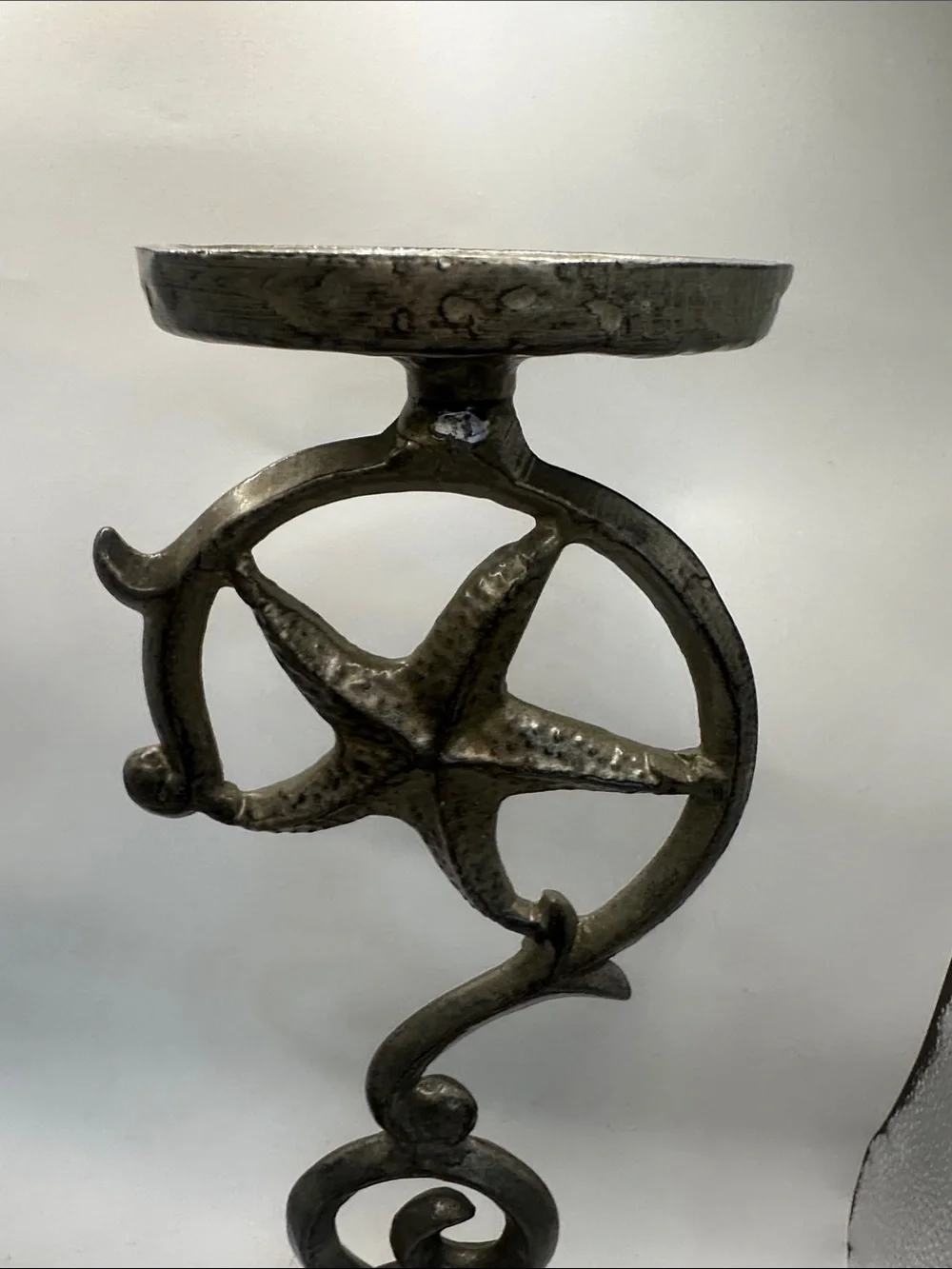 Metal Starfish Scroll Candle Holders - silver 13” tall